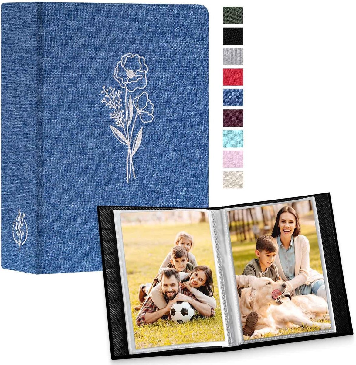 SnelShoppen - Fotoalbum 6x4, Klein, Voor 50 Foto's, Insteekcompartimenten, Linnen Cover, Blauw, Ideaal voor Portret Foto's, 2 Stuks