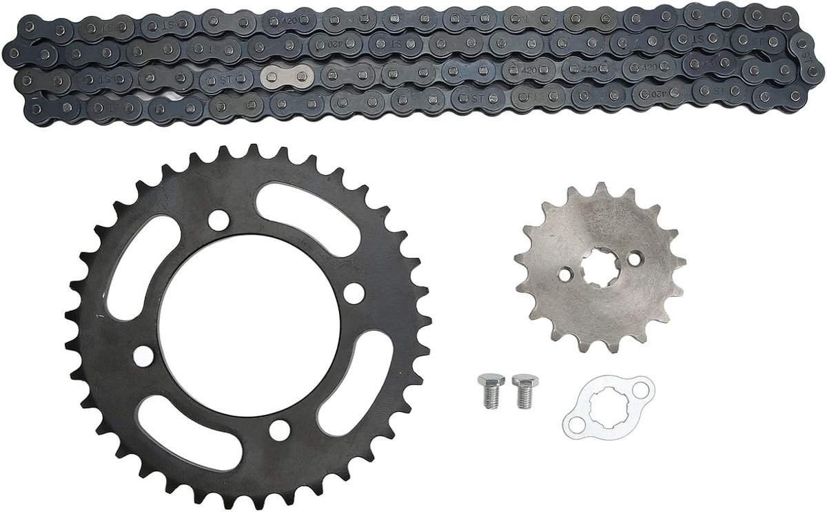 SnelShoppen - 420 Ketting & Tandwiel Set, 420 Ketting 155mm, 37T Voorste & 420 73mm 17T Achterste Tandwielen, Geschikt voor 50cc tot 125cc Dirt Mini B