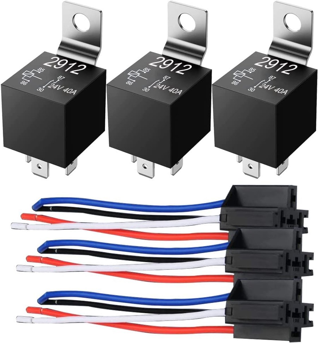 GUUZI 3 Pack 24V 40Amp Car Relay DC 4 Pin SPST and Wiring Harness - ShopVlot