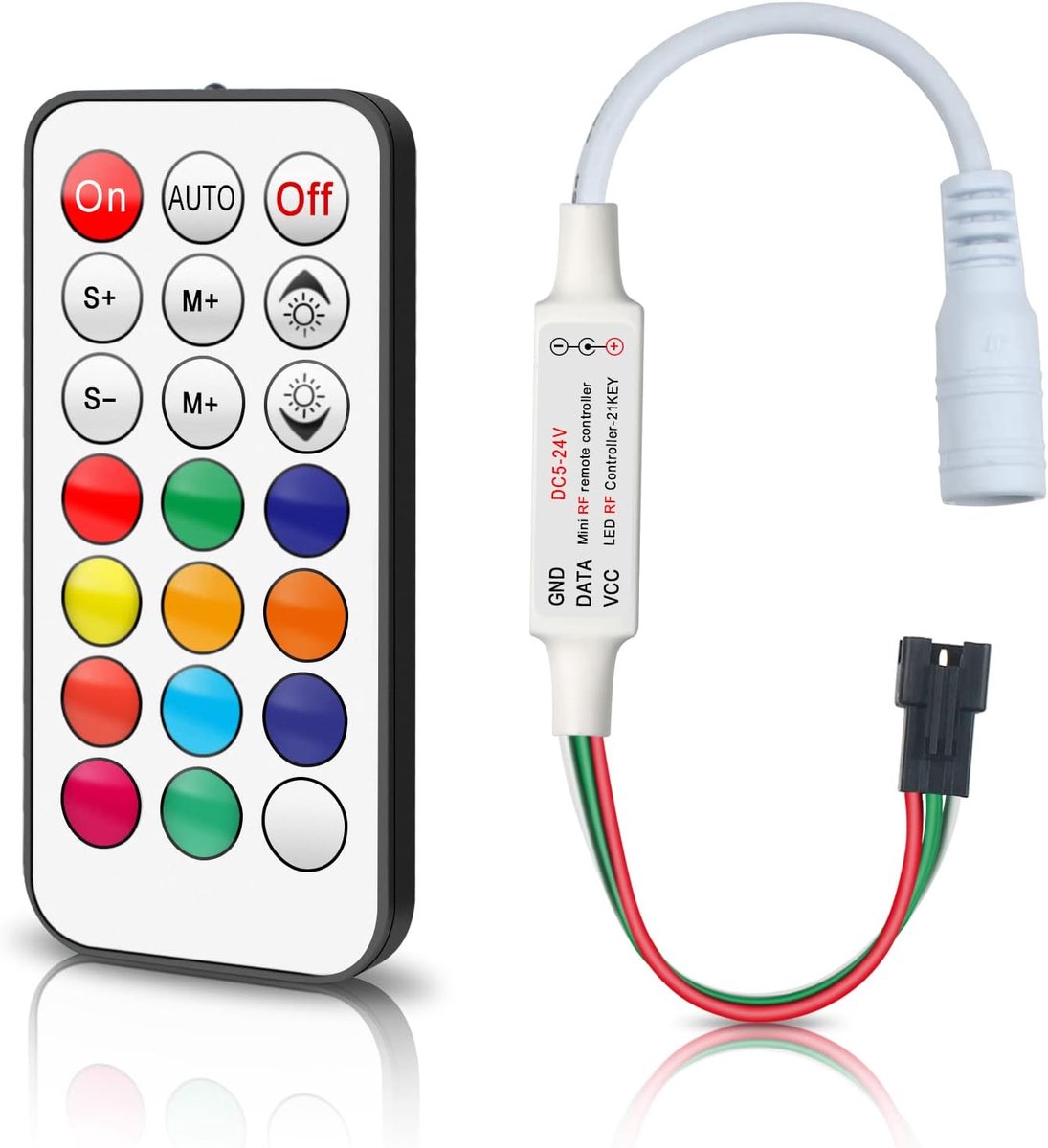 SnelShoppen - RF Draadloze Afstandsbediening LED Controller 21 Toetsen voor WS2811 WS2812B Mini LED Strips - 3PIN JST Connector - Kleurveranderende Ef