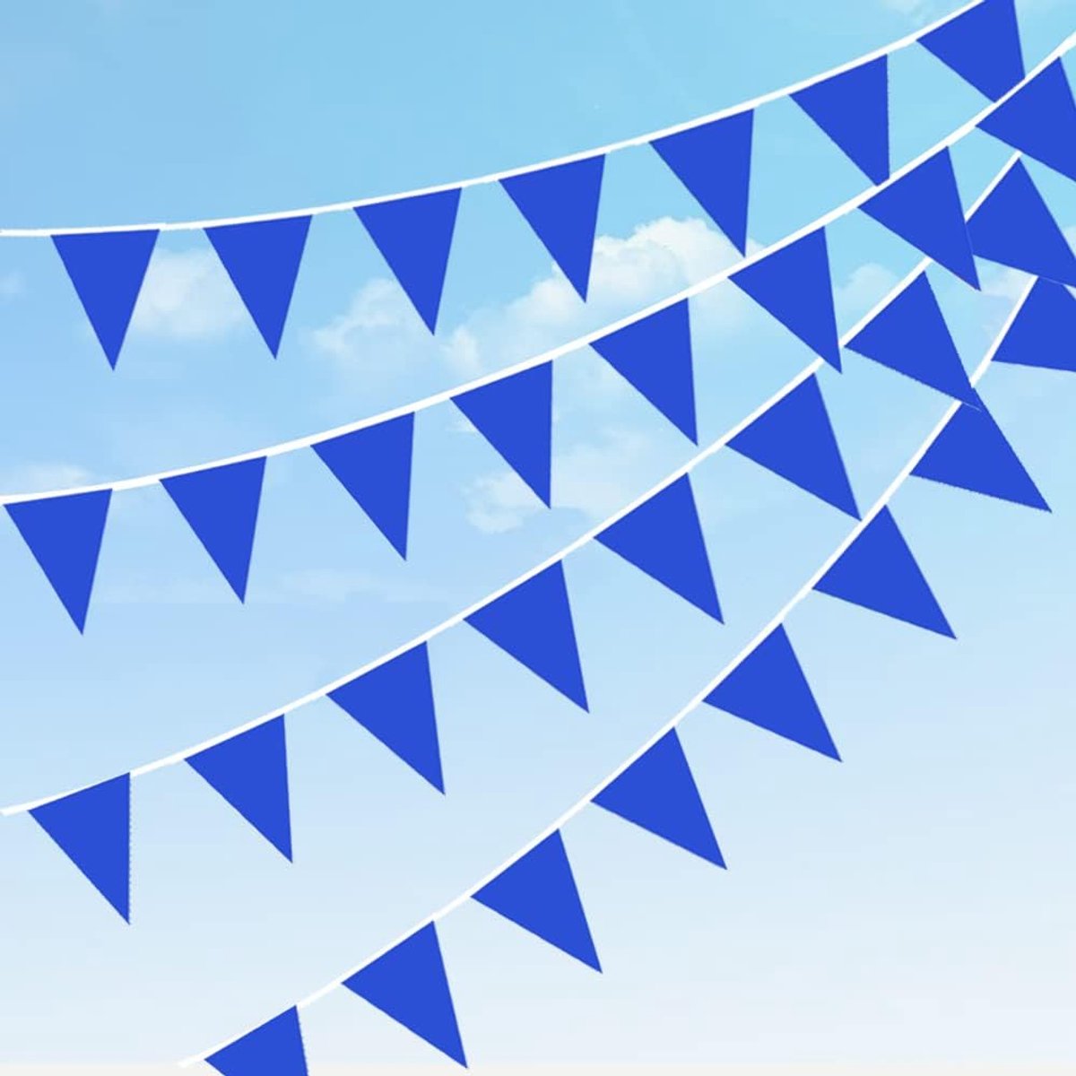 DOJoykey Bunting Banner, 65ft Solid Blue Polyester Fabric Pennant Banner with 40pcs Triangle Flags Reusable Bunting - ShopVlot