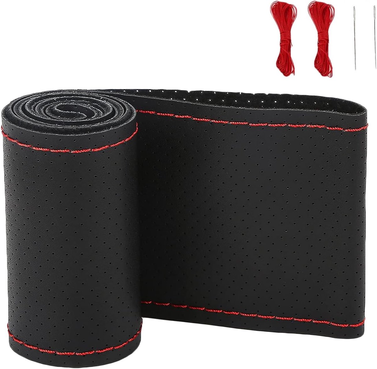 SnelShoppen - Truck Stuurwielhoes 44-46cm - Ademend en Antislip - Leren Stuurhoes voor Trucks - Rood - DIY Stuurwielaccessoire