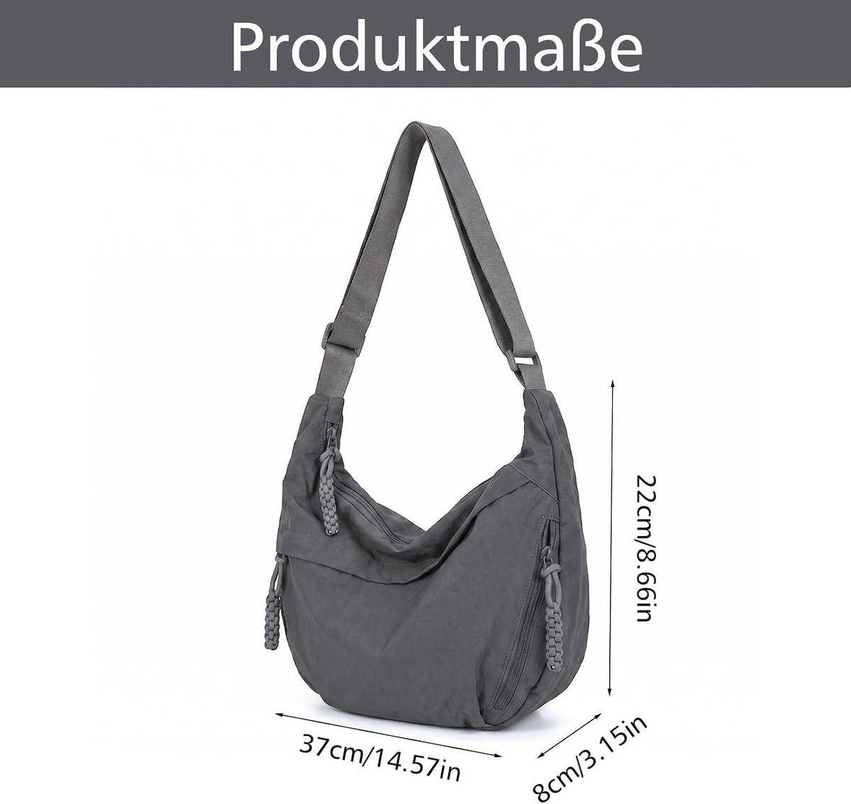 maan schoudertas voor dames, nylon, crossbody tas, halve maan, outdoor, crossbody, schoudertas met verstelbare schouderriem, voor werk, studie, winkelen, reizen, sport