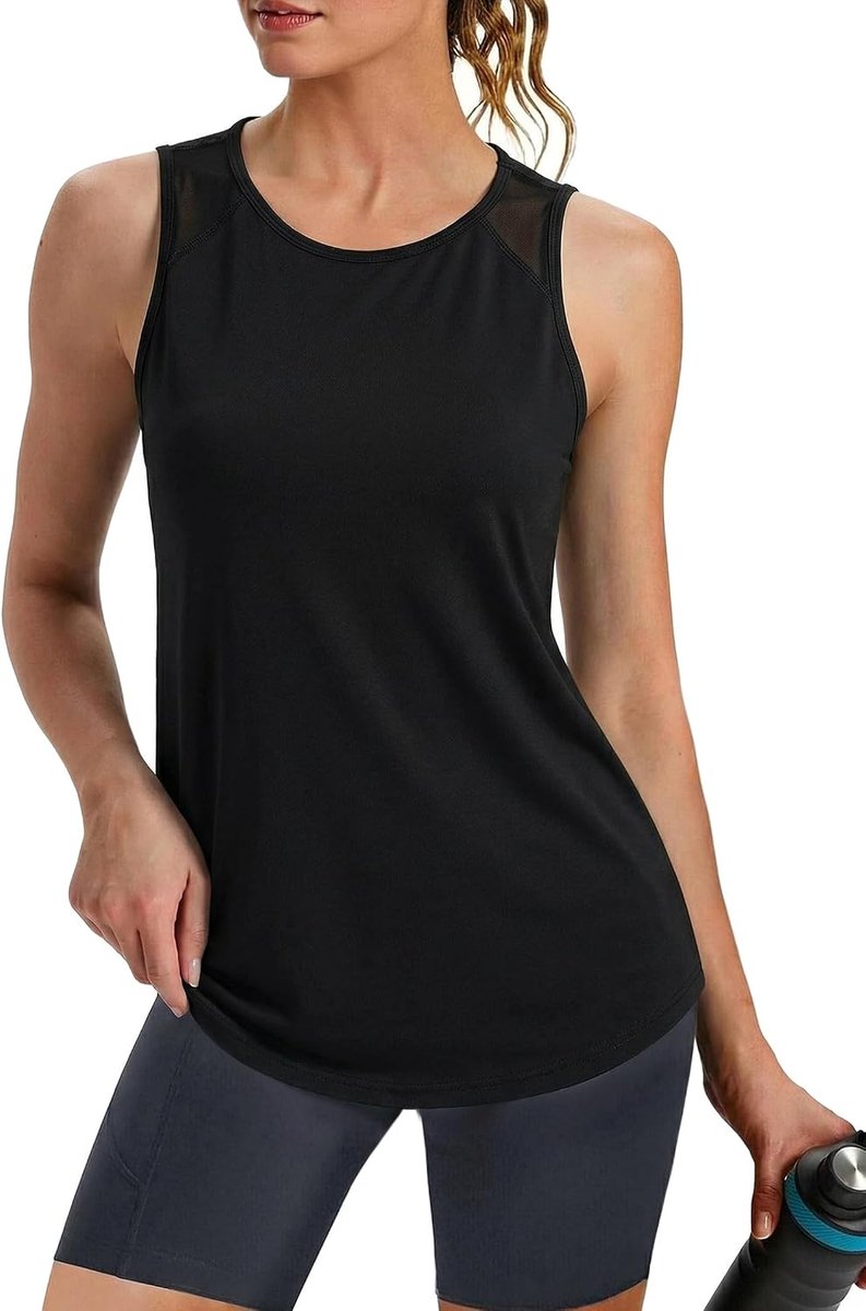 Sporttanktop voor dames, hardlooptop, ronde hals, mouwloos, licht, sport, ademend, yoga-shirt, achterkant van mesh, sneldrogend, voor fitness, tennis, pilates, S-3XL