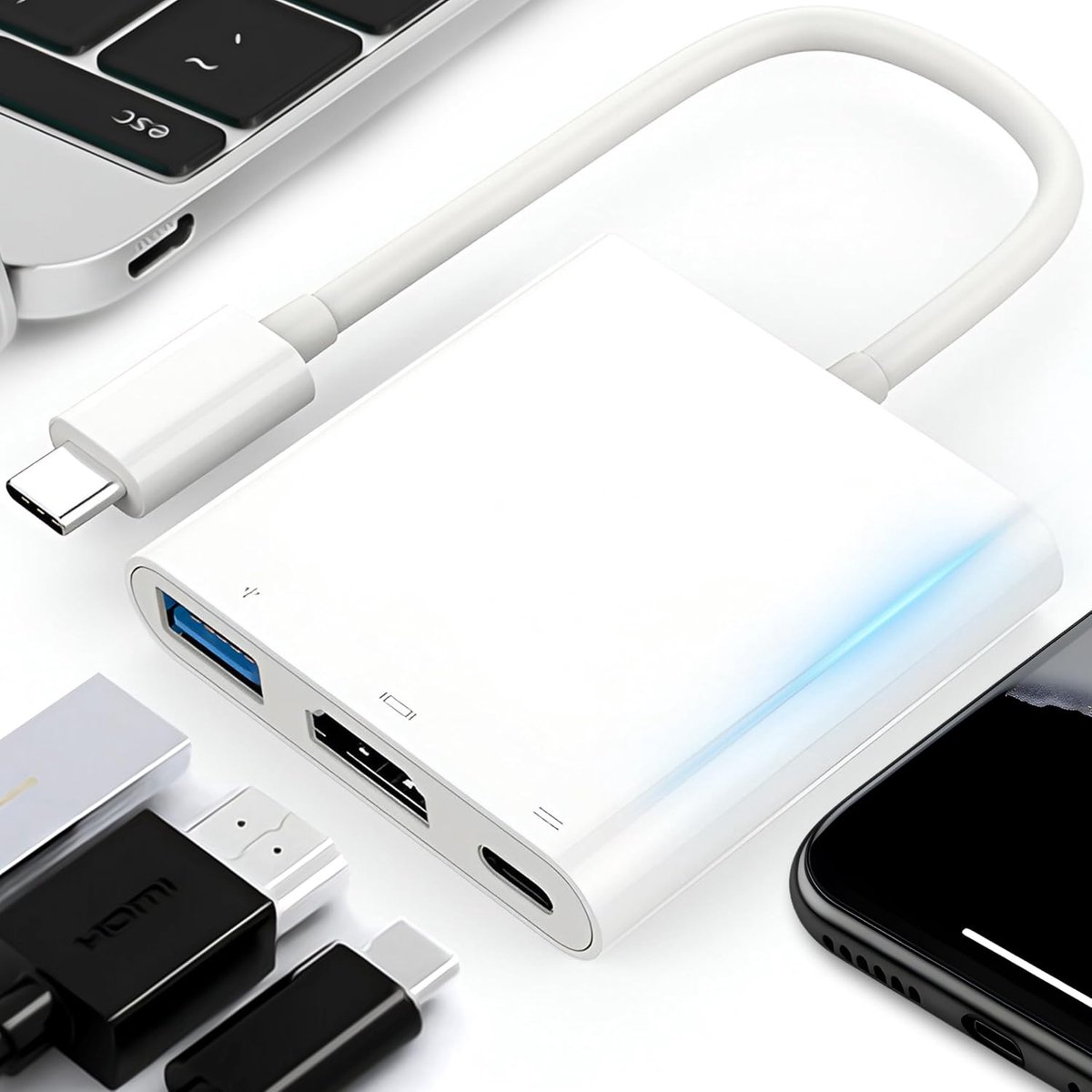 Universele 3-in-1 USB C naar HDMI Adapter Kabel 4K 60Hz 1080p met Audio, Aluminium Compact USB-C Adapter, USB Type C naar HDMI USB 3.1 USB-C voor PC, Laptop, Samsung S Note, OTG, Zilver