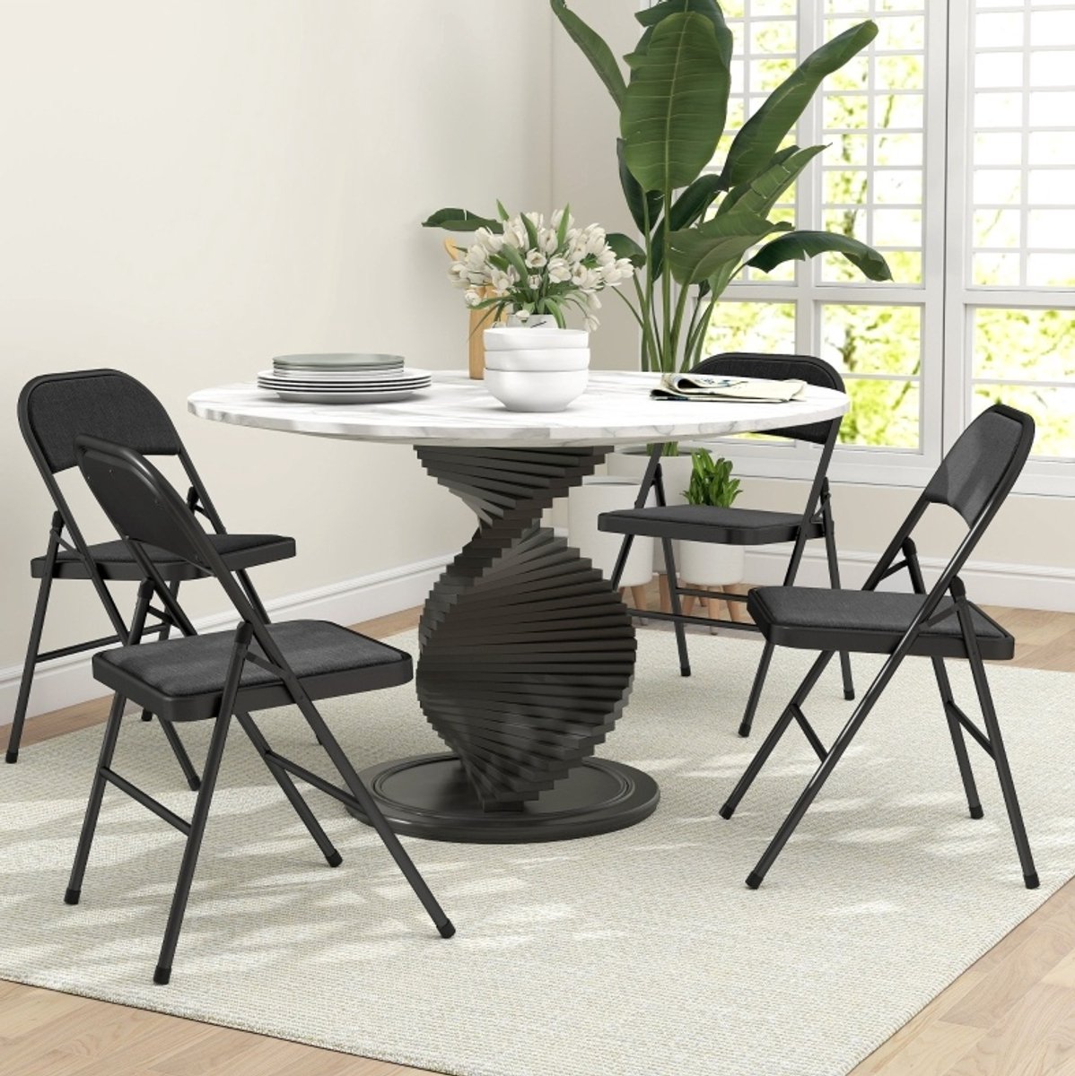 COVREO Klapstoel set van 4, 45x46x78 cm zwart, polyester met kussen, metaal