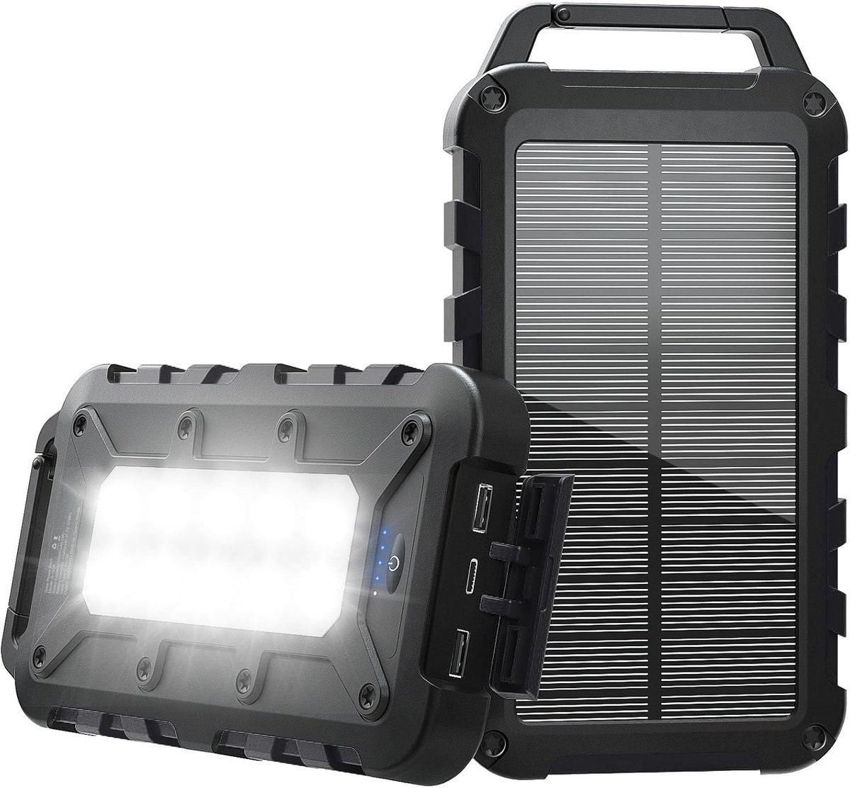 Solar Powerbank 10000mAh met Zonnepaneel - PD 22,5W Draadloze Powerbank, USB-C, Waterdicht, 3 USB-Uitgangen, LED-Zaklamp - Voor Smartphone, Tablet, Camping & Outdoor, Zwart