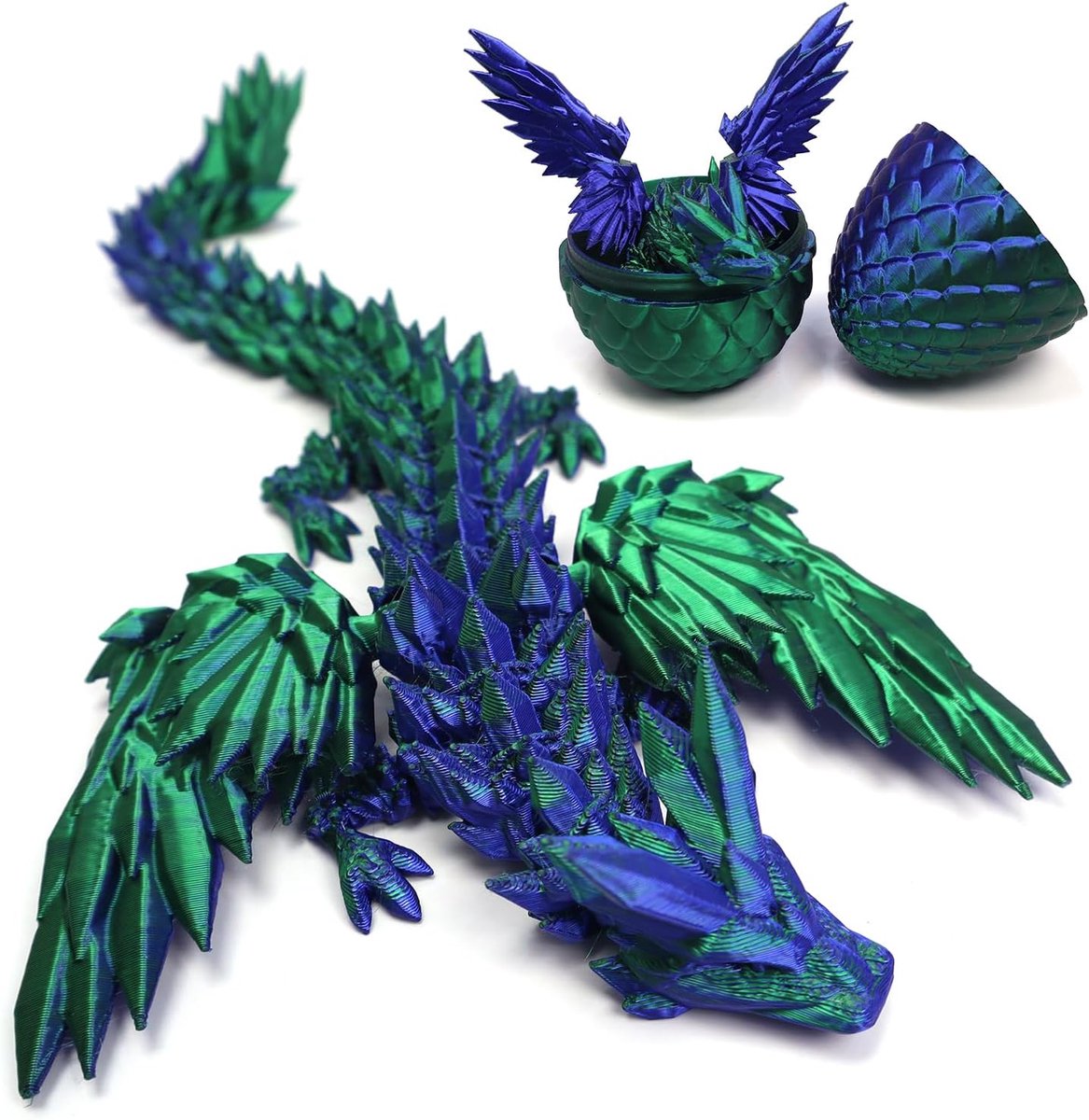 3D-geprint drakenei met verrassing, speelgoed voor volwassenen en kinderen, beweegbare drakenfiguren voor Pasen en kerstdag, bureaudecoratie (groen)