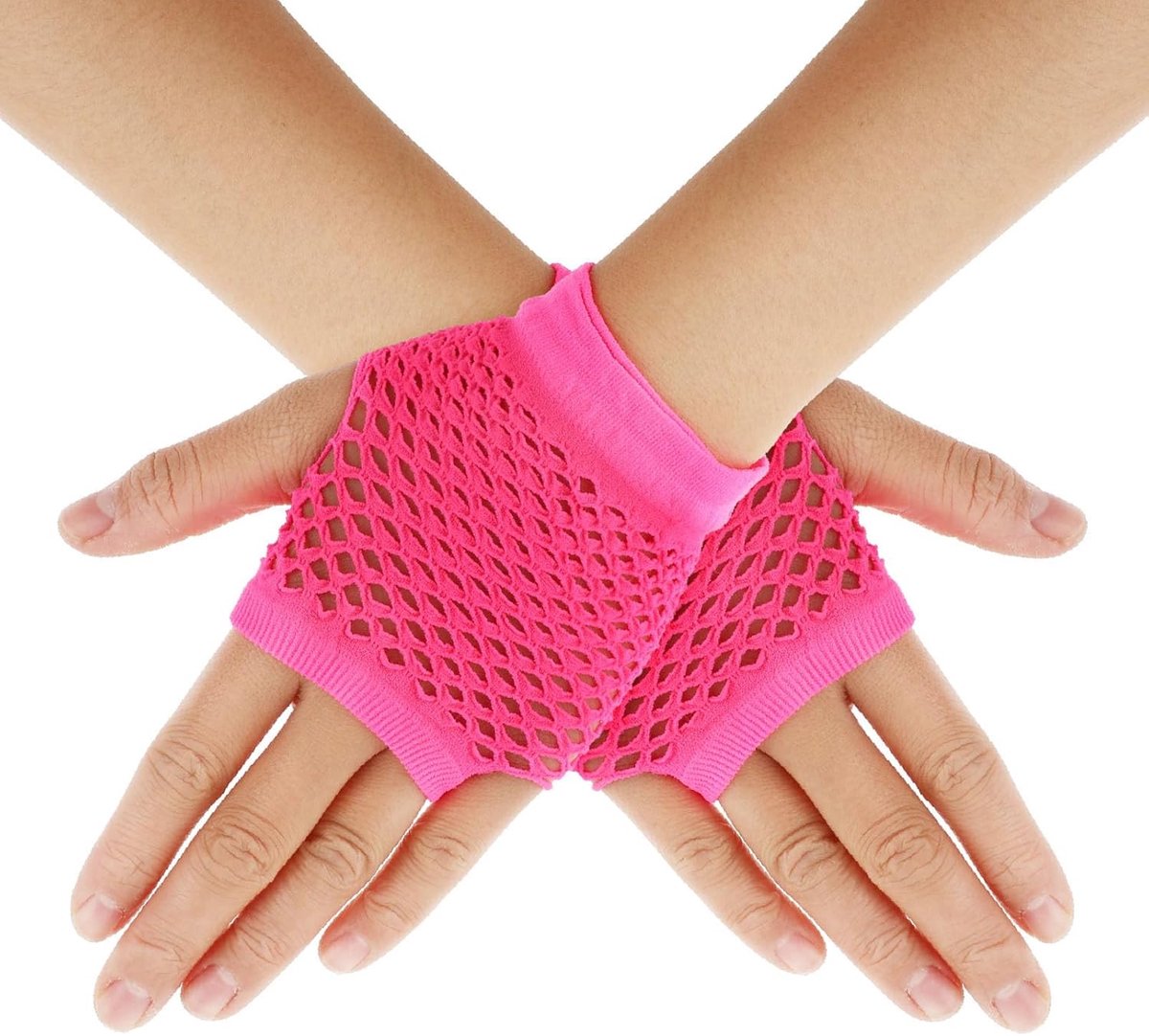 Vingerloze nethandschoenen voor dames, elegant, korte operahandschoenen van mesh voor Halloween, cosplay, jaren 80, Roos Rood, Eén maat