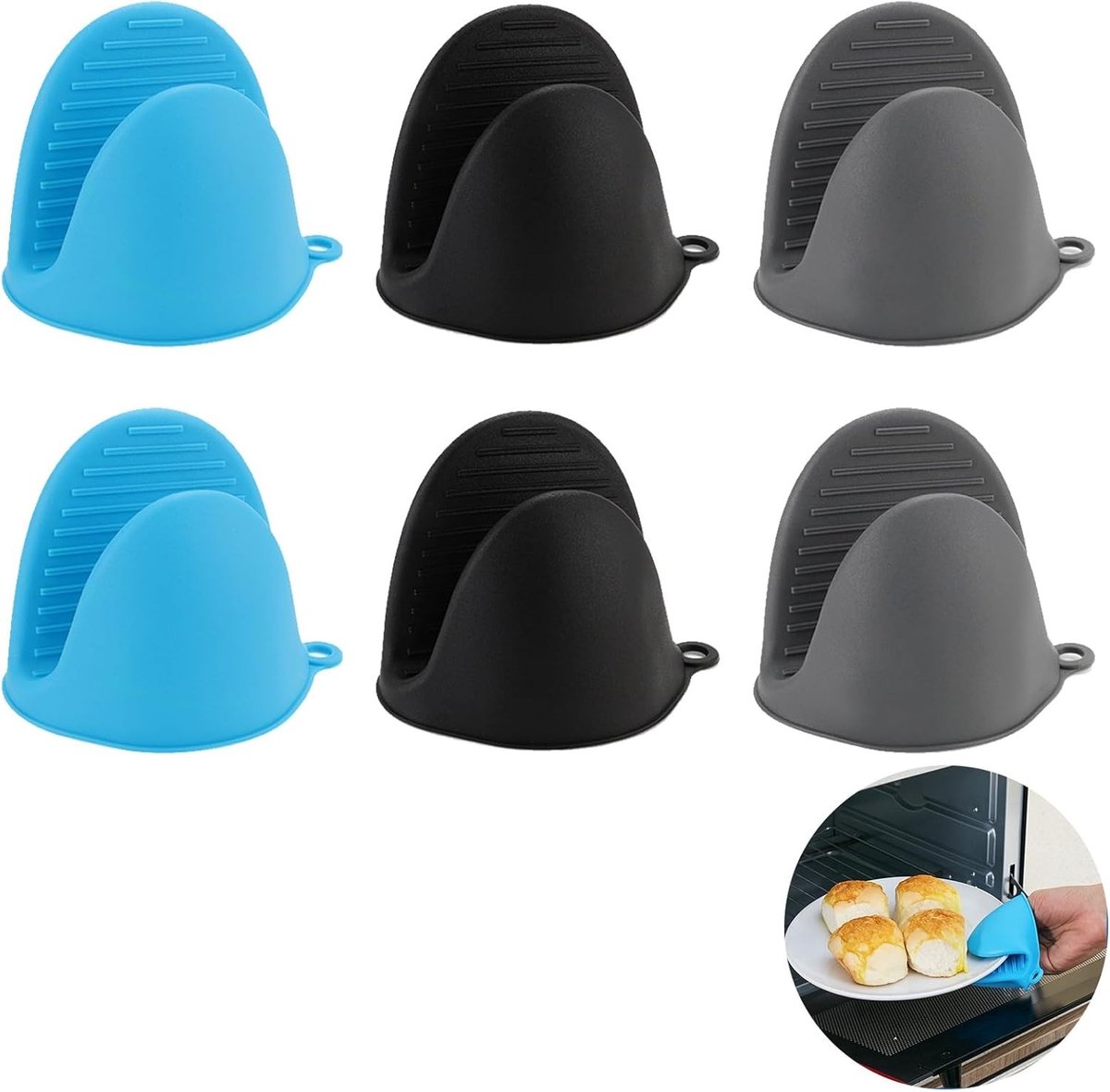 Mini Siliconen Ovenwantjes - Hittebestendige, Antislip en Voedselveilige Keukenhandschoenen voor Bakken en Koken - Set van 3 in Blauwe, Grijze en Donkergrijze Kleuren