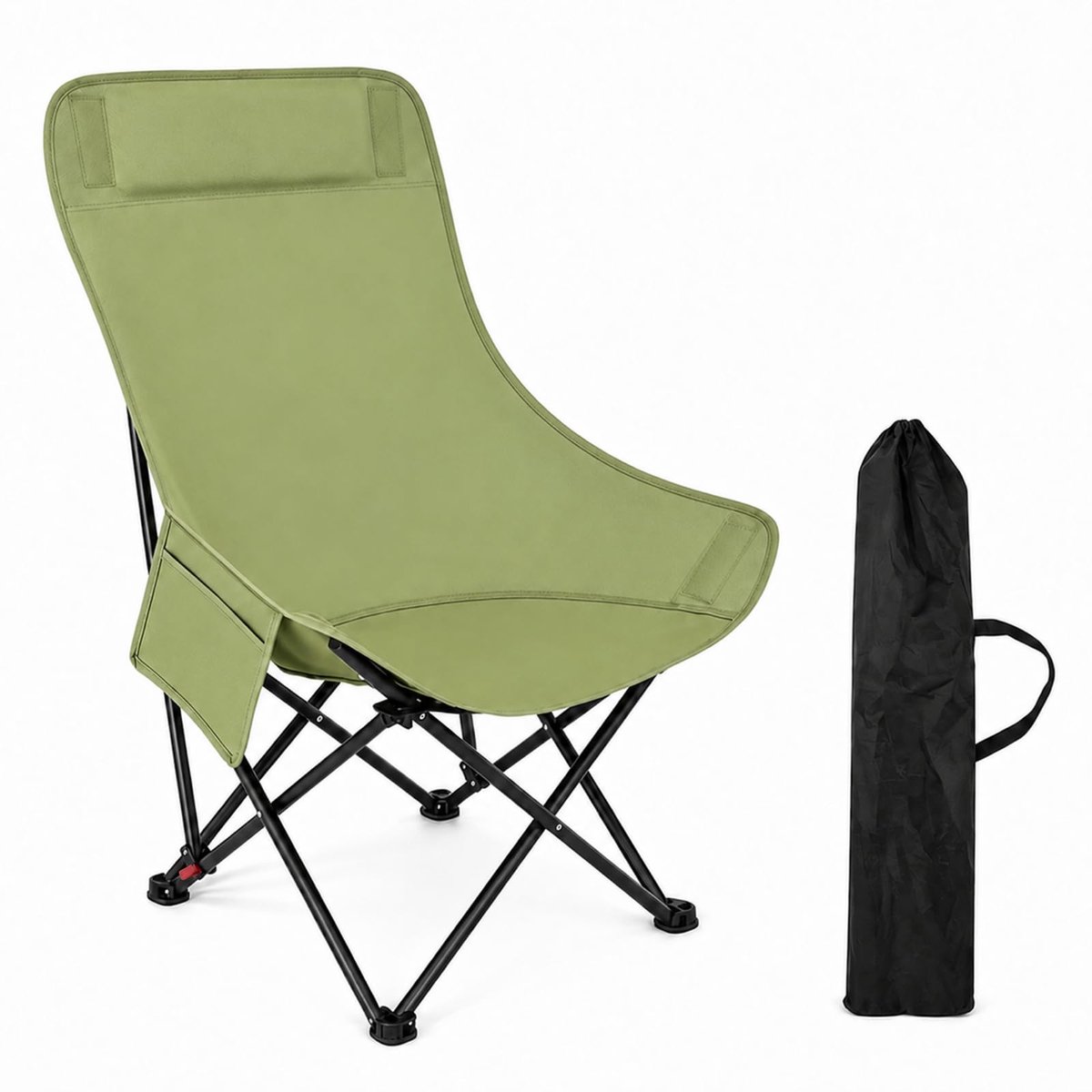 SnelShoppen - Campingstoel met hoge rugleuning, opvouwbaar, tot 170 kg belastbaar, stabiel driehoekig frame met 2 zijvakken, ultralichte klapstoel voo