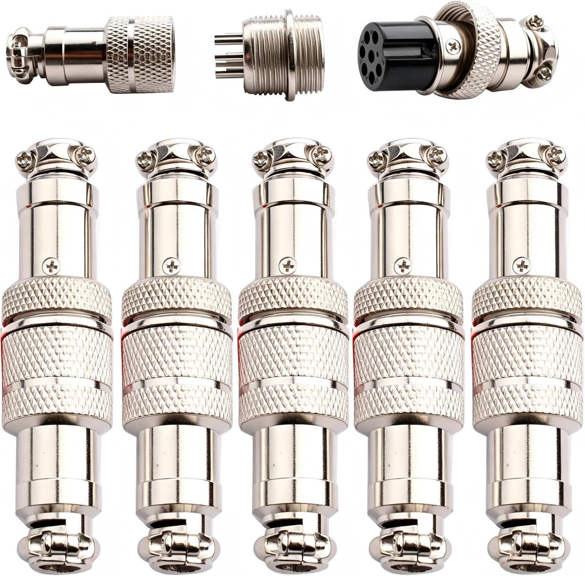 SnelShoppen - 5 Paar GX16 Luchtvaartstekkers, 7 Pin Paneel Metaalmontage Luchtvaartplug, 16mm Mannelijke/Vrouwelijke Ronde Connectoren, GX16 Luchtvaar