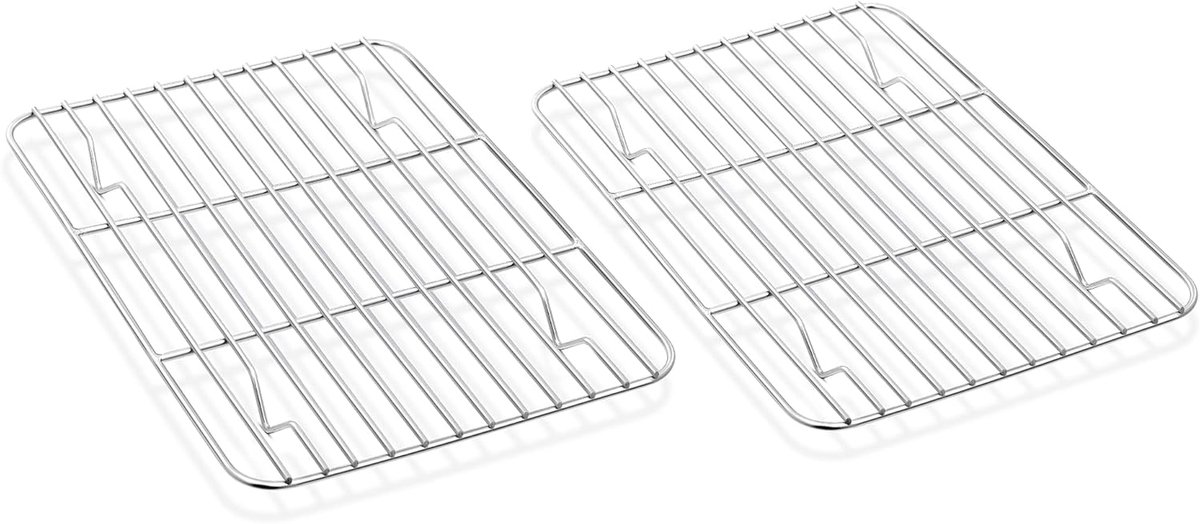 SnelShoppen - Set van 2 RVS Koelrekken, Kleine Bakrekken, Roestvrijstalen Koelroosters voor Bakken, Koken, Grillen, Duurzaam en Gezond, 230°C Hittebes