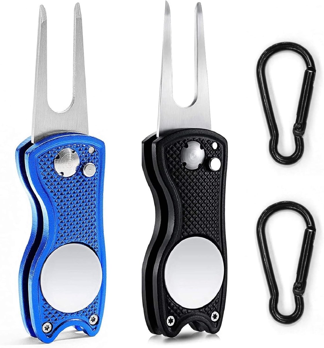 SnelShoppen - Golf Repair Pitch Gable, Switchblade Divot Tool, Vouwbare Pitchgabel, Golfaccessoires, 2-delige Divot Tool met Karabijnhaak van Roestvri