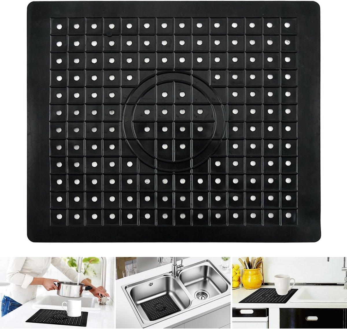 Dish Draining Mat, 31.5 x 25 cm, Sink Mat, Black, Sink Mat, Kitchen Shoe Mat, Draining Mat, Rubber, for Kitchen and - ShopVlot