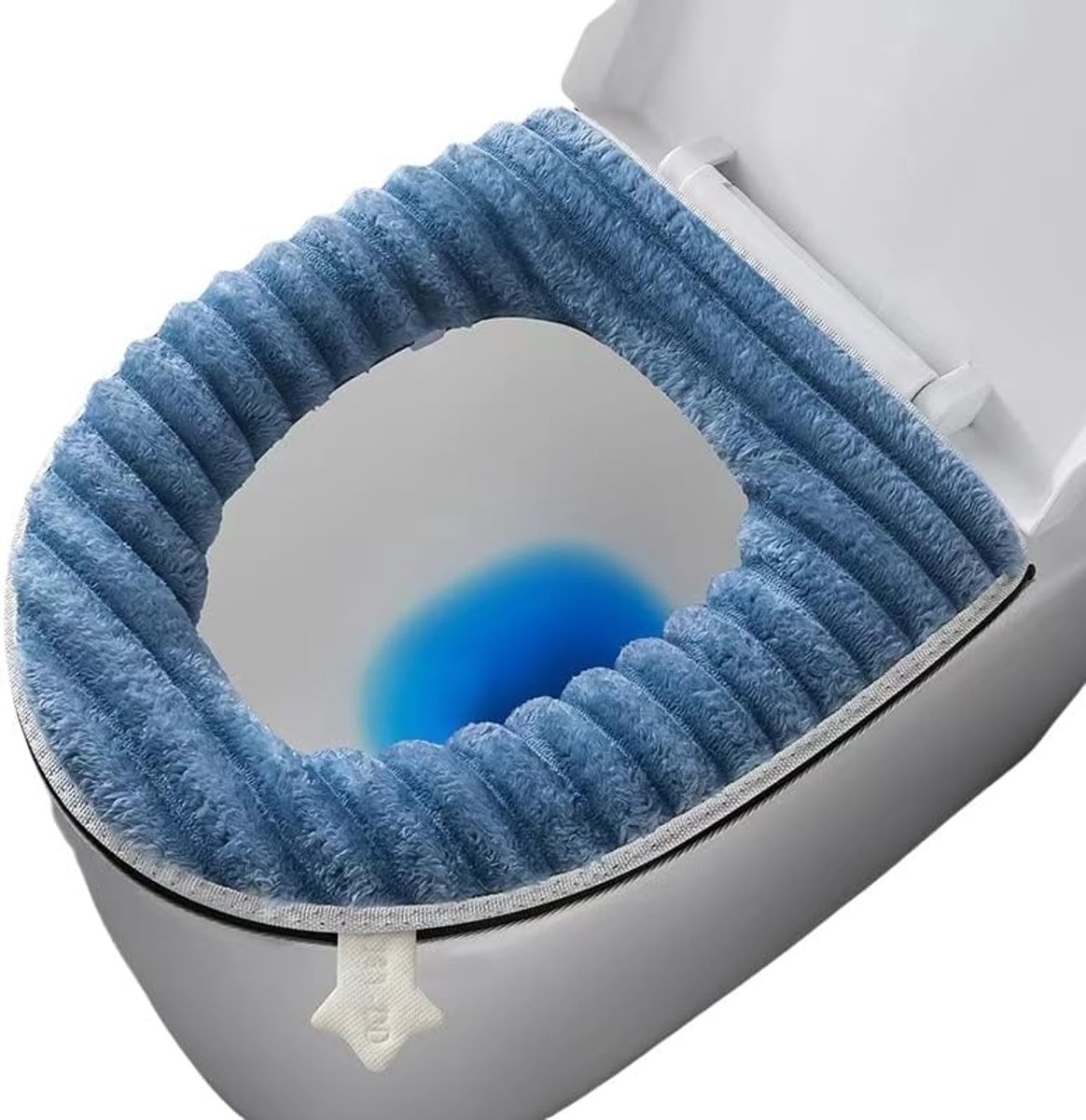 Zacht toiletkussen, wasbaar en comfortabel toiletkussen, herbruikbaar, dik en warm toiletkussen met ritssluiting (blauw)