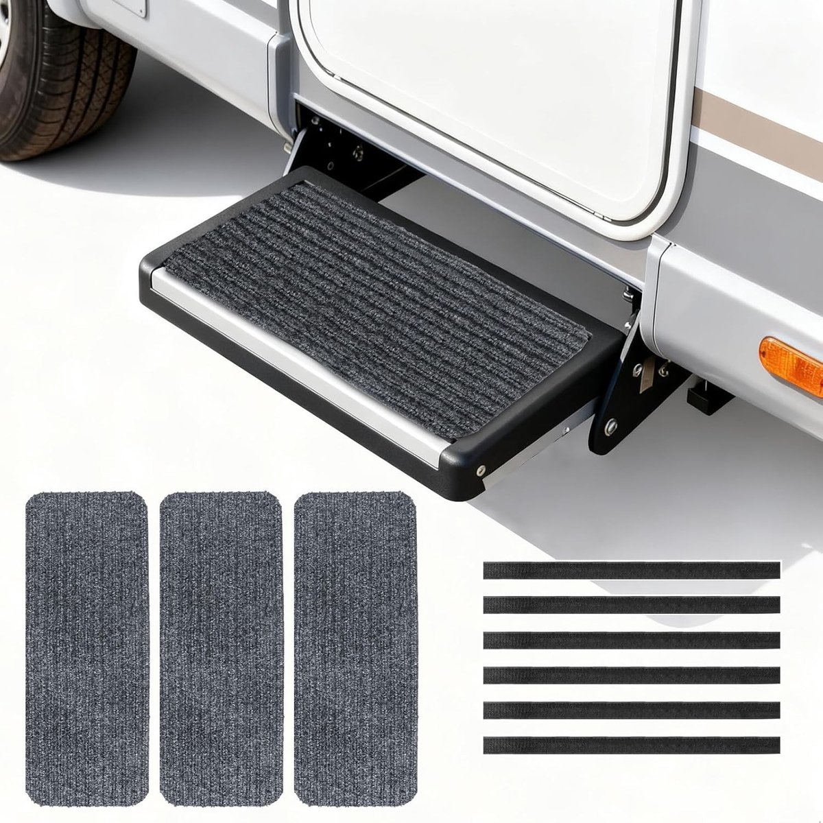 Universele Vloermatten voor Caravan en Wandelen, 3-delige Set, Antislip Matten voor Binnen en Buiten, Ideaal voor Motorhomes en Trappen, Grijs