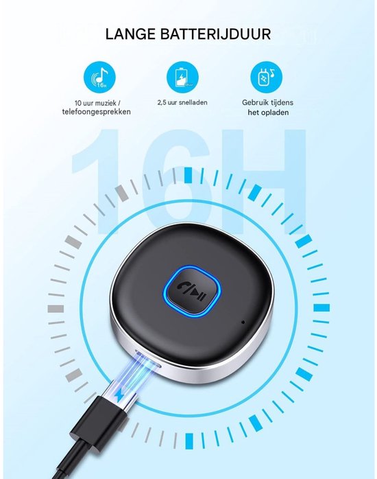 GELLDG AUX Bluetooth-autoadapter - Draadloze Bluetooth 5.0-ontvanger geschikt voor auto, audio-installatie thuis en bedrade hoofdtelefoons - 3,5mm AUX-adapter - Auto-equalizer - Ondersteunt verbinding met twee apparaten - Batterijduur van 10 uur — afbeelding 2