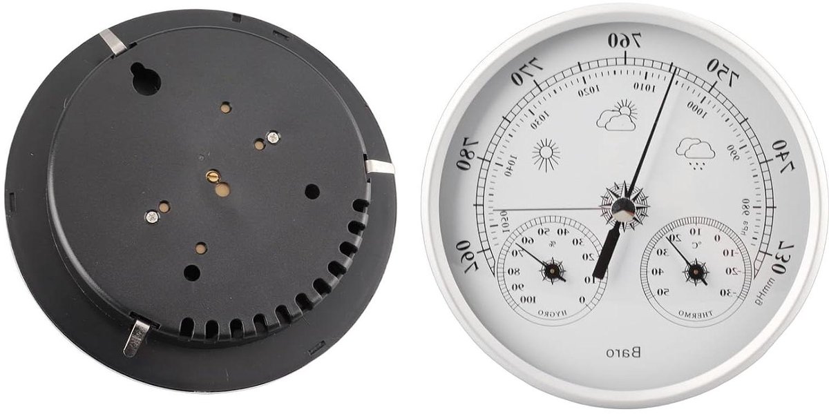 3-in-1 Weerstation - Barometer Hygrometer - Weer Monitoren - Duidelijk Afleesbaar - 130 mm - Zilverwit