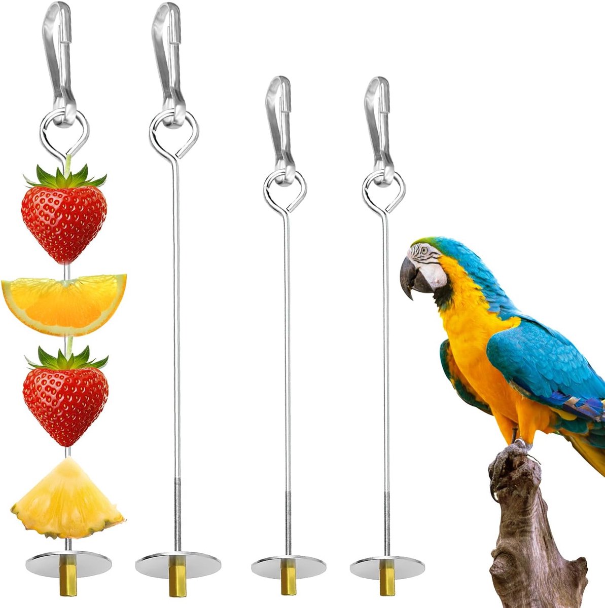 SnelShoppen - Bird Skewer 4 Stuks Parrot Skewers Voederhouder RVS Groente Fruit Spiesjes Voor Vogel Budgerigar Parkiet (Zilver)