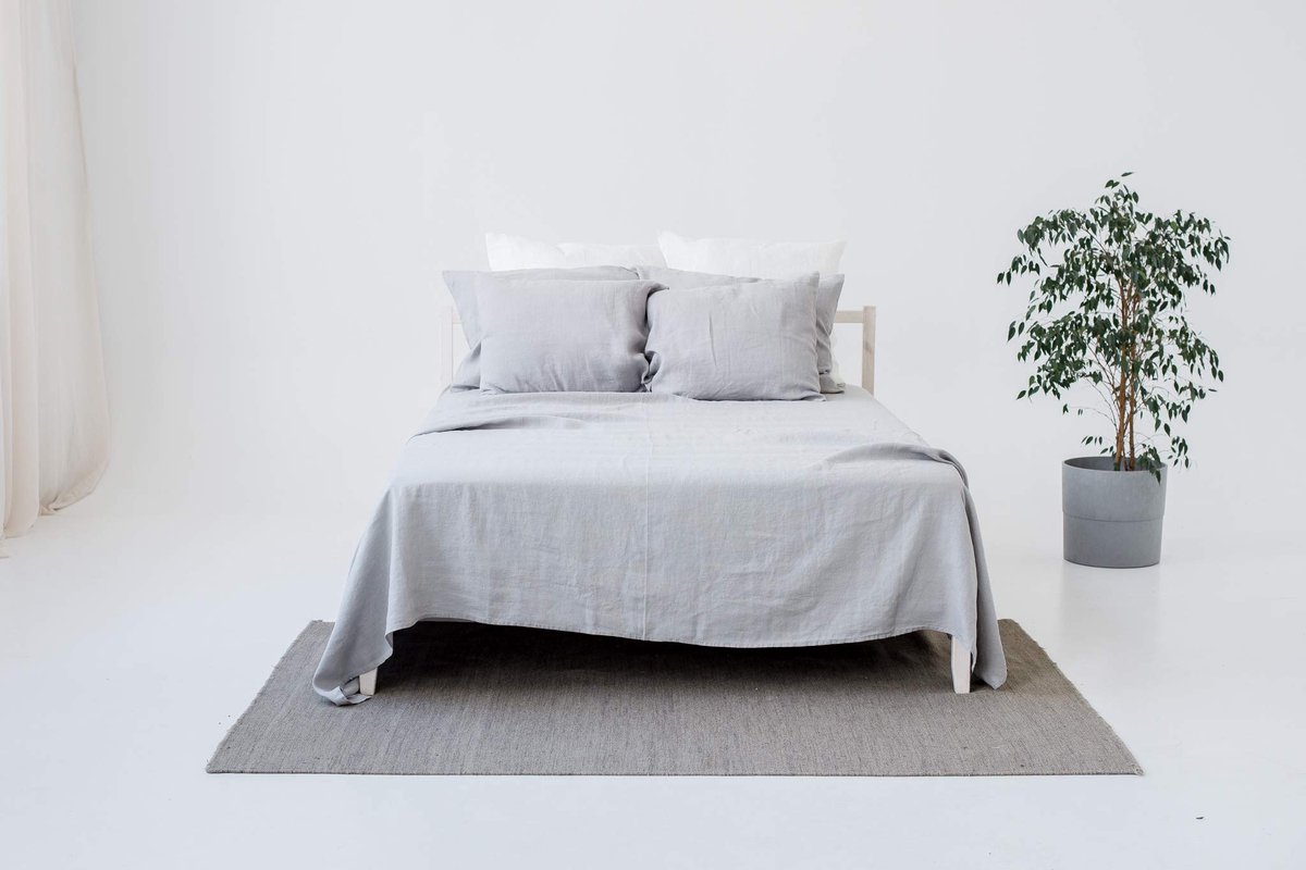 SnelShoppen - My Linen Home Bedlaken 100% linnen, gewassen, lichtgrijs, 140 x 250 cm, hypoallergeen, ademend en thermoregulatie, zacht en soepel voor