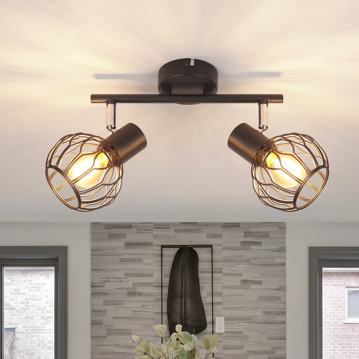 NETTLIFE LED Plafondspot 2-Flammig Zwart - E14 Metalen Deckenlampe | 350° Draaibaar & Schwenkbaar | Moderne Plafondlamp voor Gang Keuken & Hal | Zonder Lampen
