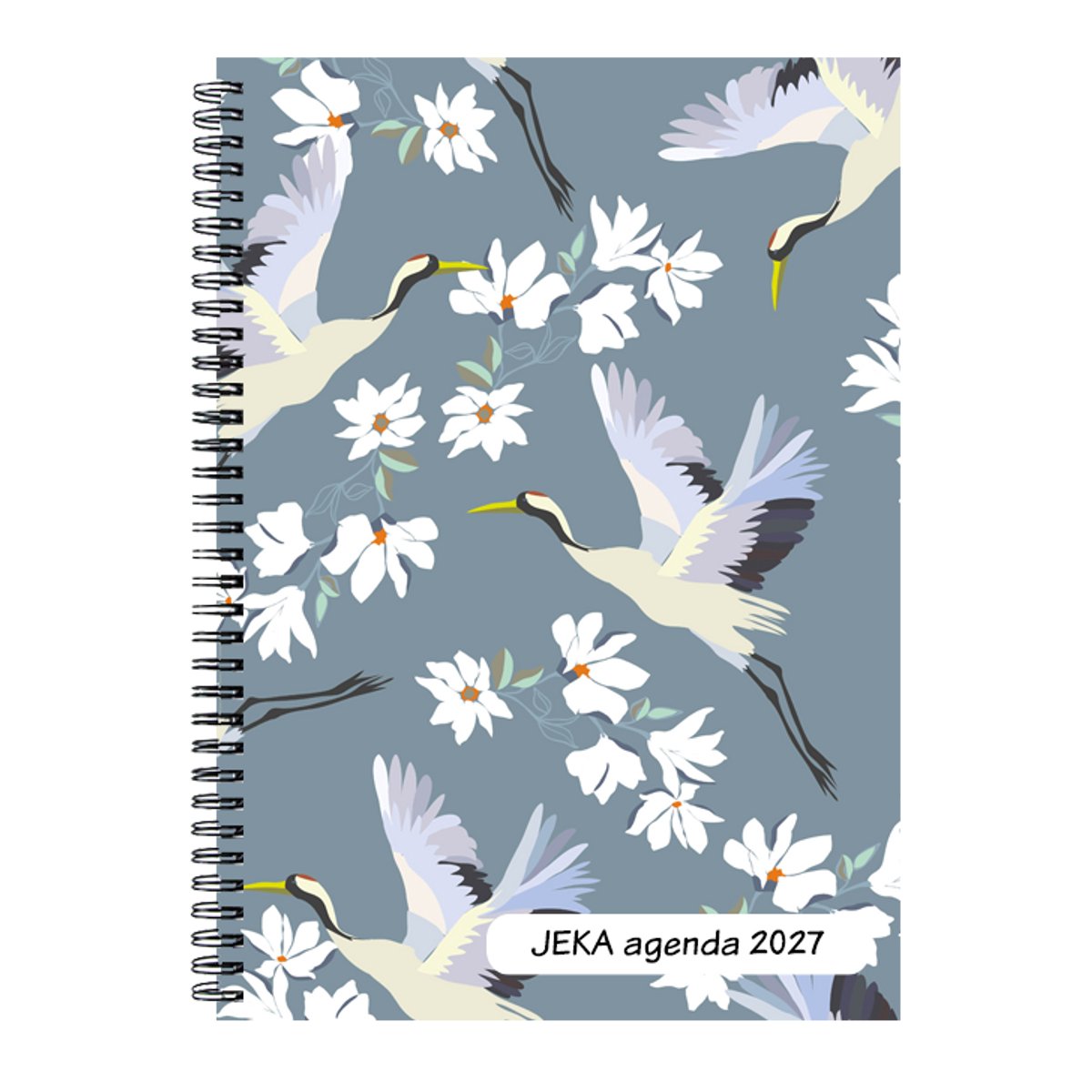 Castelli - Jeka agenda H77 2027 - formaat A5 - ringband - 1 week over 2 pagina's - met wire-o-binding - Made in Italy - flexibele omslag - dessin Kraanvogels