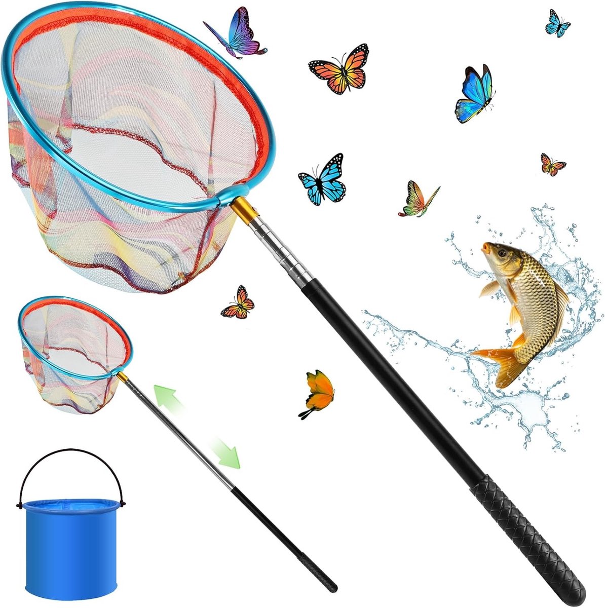 Telescopisch Vangnet voor Kinderen - Veilig Insectennet, Vlindervangnet en Visnet van 41-148 cm voor het Vangen van Insecten en Vlinders