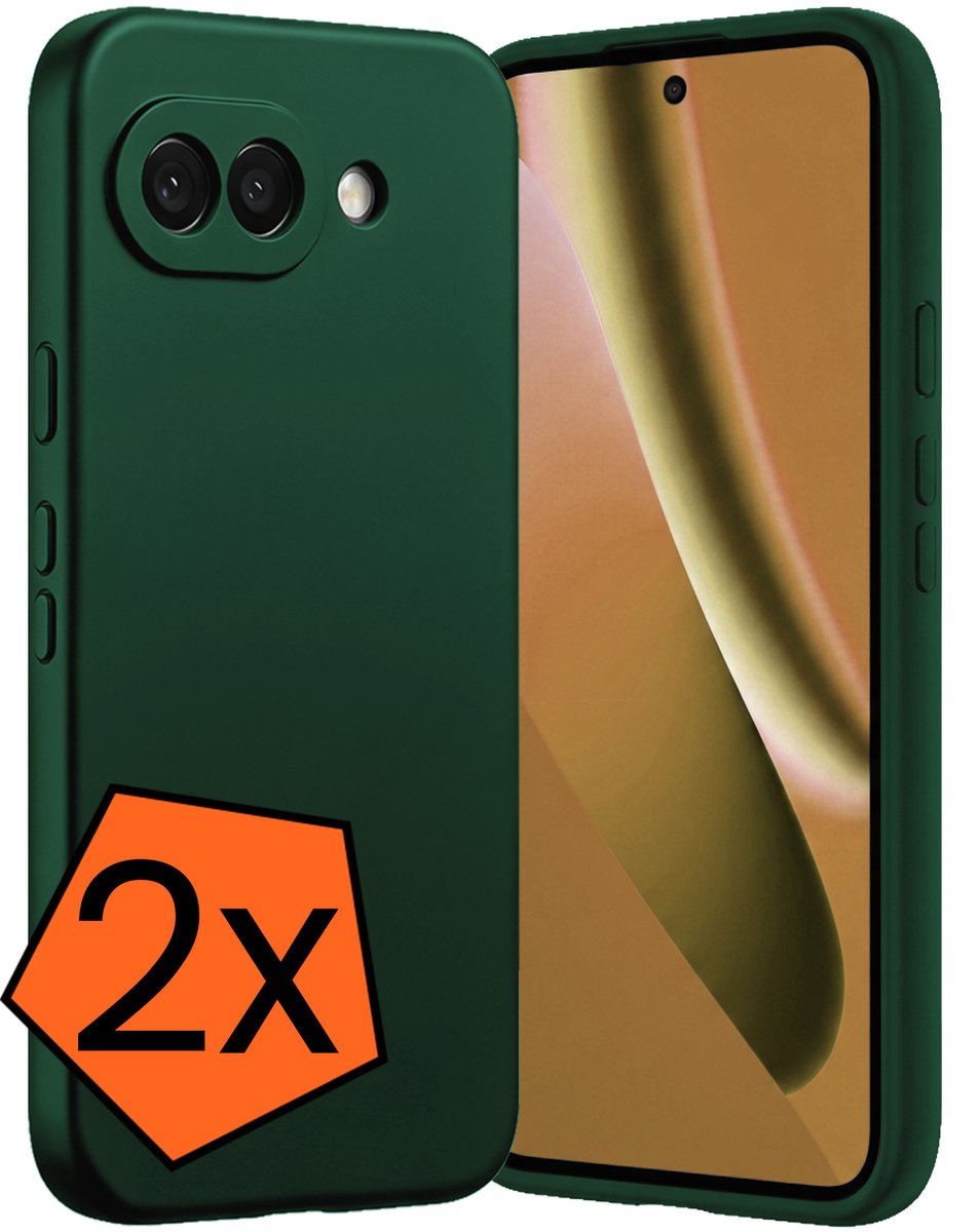 Hoes - 2 Stuks - Geschikt voor Google Pixel 10a - Sterk & Shockproof - Case Siliconen - Back Cover - Telefoon Hoes - Donkergroen