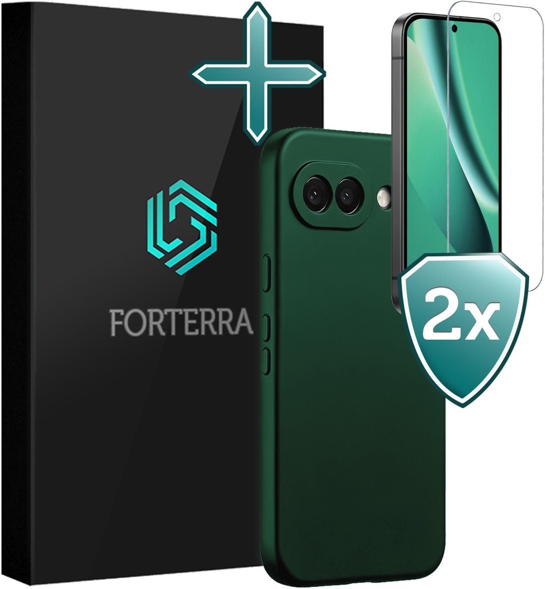 Hoesje Met 2x Screenprotector - Geschikt voor Google Pixel 10a - Sterk & Shockproof - Telefoon Hoes - Back Cover - Siliconen Case - Donkergroen