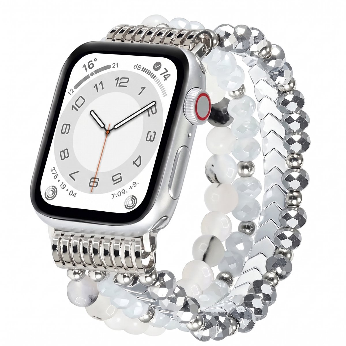 Strap-it Kralen Armbandje Geschikt voor Apple Watch 42mm (Series 11/10), 41mm (Series 9/8/7), 40mm (Series 6/5/4/SE 1/2/3), 38mm (Series 3/2/1) – Zilver – Handgemaakt Elastisch Dames Horlogebandje – Elegante Boho Stijl Kralen Bandje