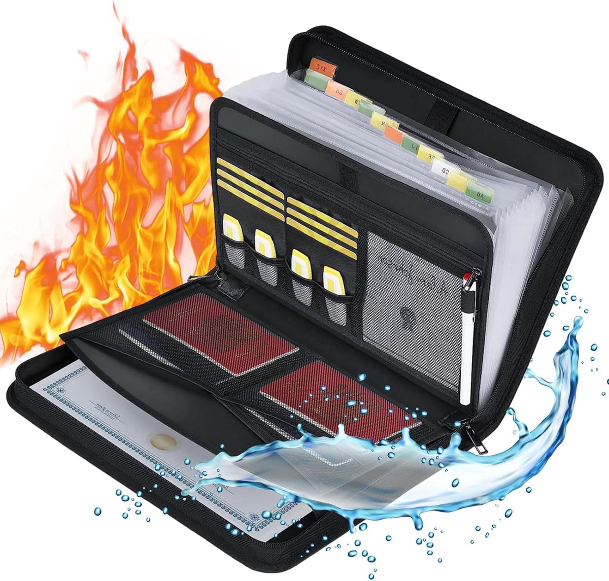 Qivine Fireproof fan folder A4, accordion document folder with 13 pockets, waterproof fireproof document bag with zip - ShopVlot