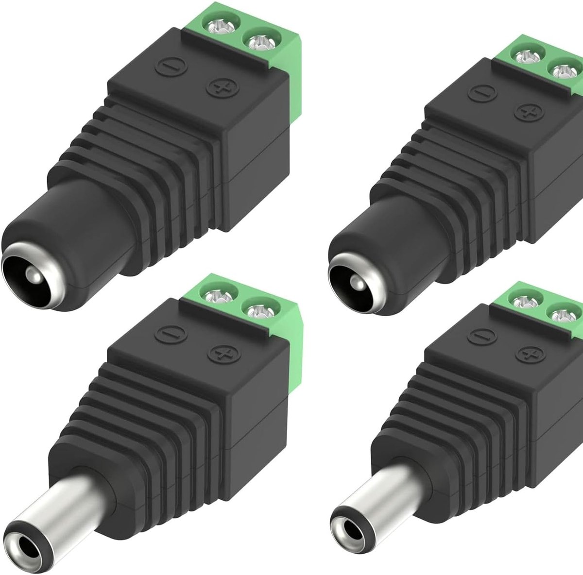4pcs 5.5mm x 2.1mm Male and Female DC Plug Plug Power Adapter for CCTV Camera, LED Strip Light Adapter Plug Jack - ShopVlot