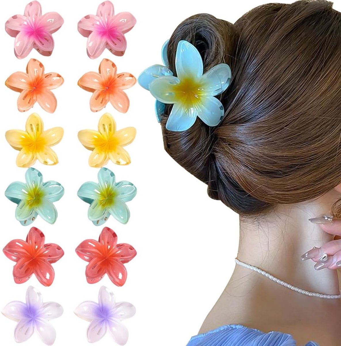 SnelShoppen - Set van 12 Antislip Bloemvormige Haarspelden - Grote Haarclips voor Vrouwen in Felle Kleuren - Ideaal voor Ponytail en Los Haar - Multif