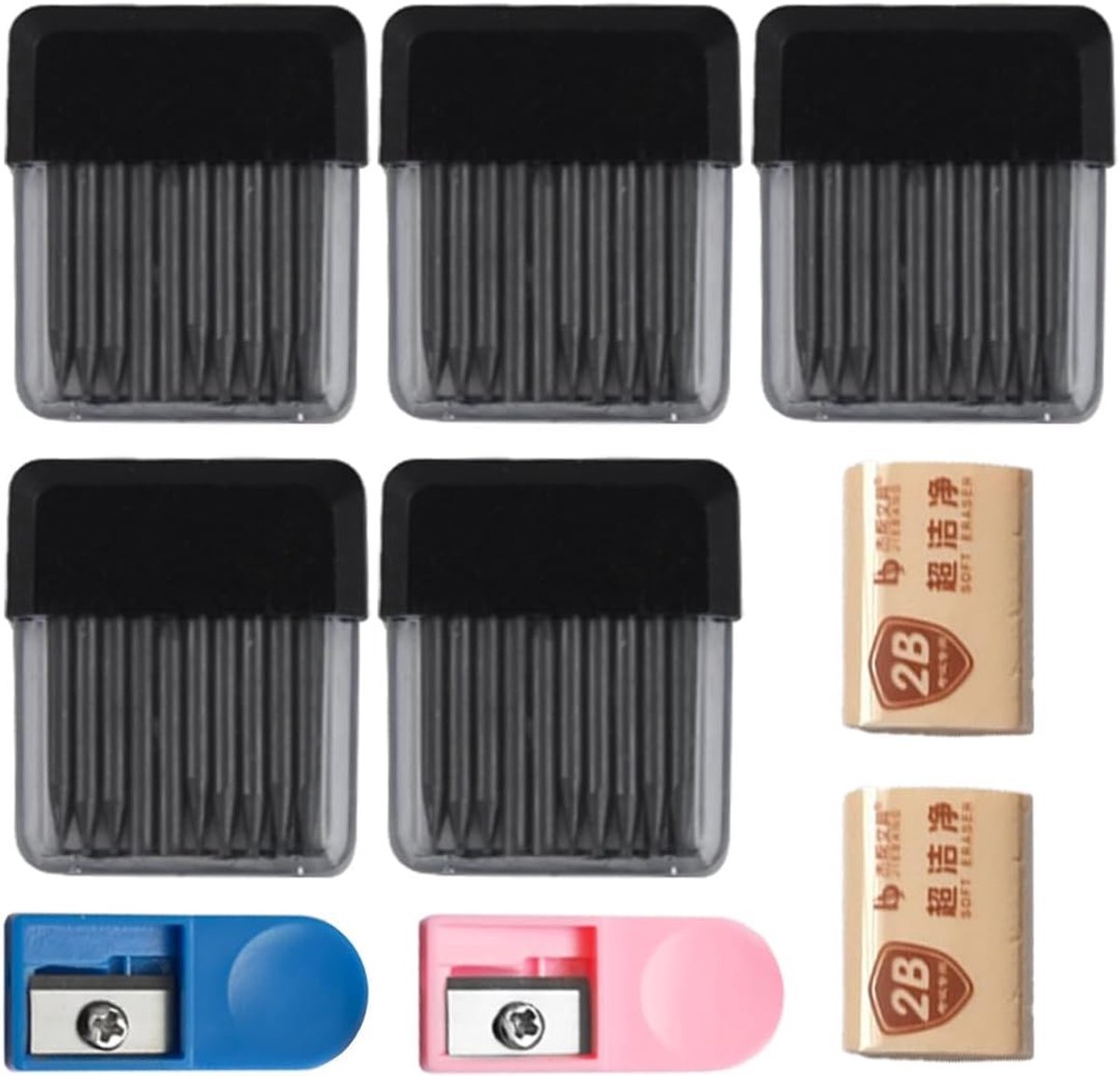 Compass refills 100 stuks 2B - 2 mm diameter - met 2 gum - ideaal voor wiskundetekening - SnelShoppen