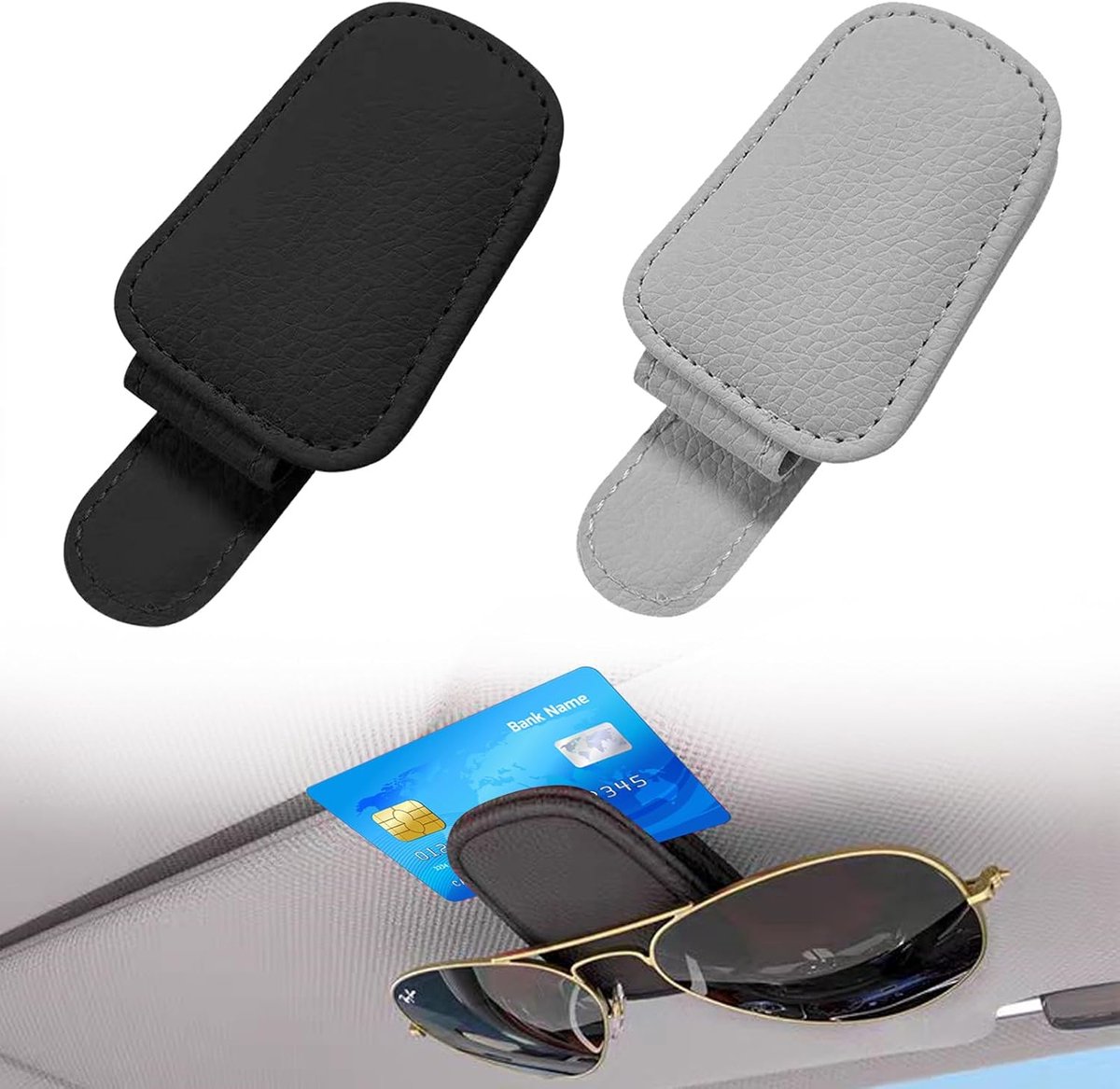 SnelShoppen - Autozonnebril Houder 2 Stuks Leren Zonnebrilhouder 9.5x4cm Magnetische Leren Brilhouder Clip Auto Zonnebril Accessoires voor Zonnebril i