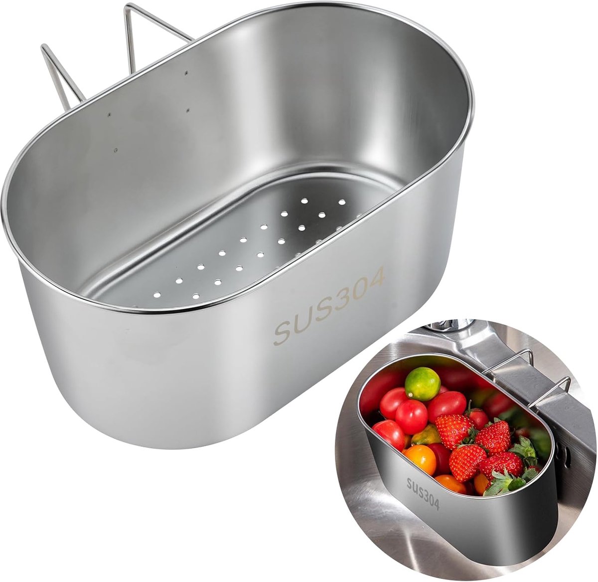 SnelShoppen - RVS Sink Organizer, Keukenafvalbak, Strainer, Afvoermand, Caddy Organizer, 304 RVS, 19x11x9 cm, Ideaal voor Keuken en Groentewas