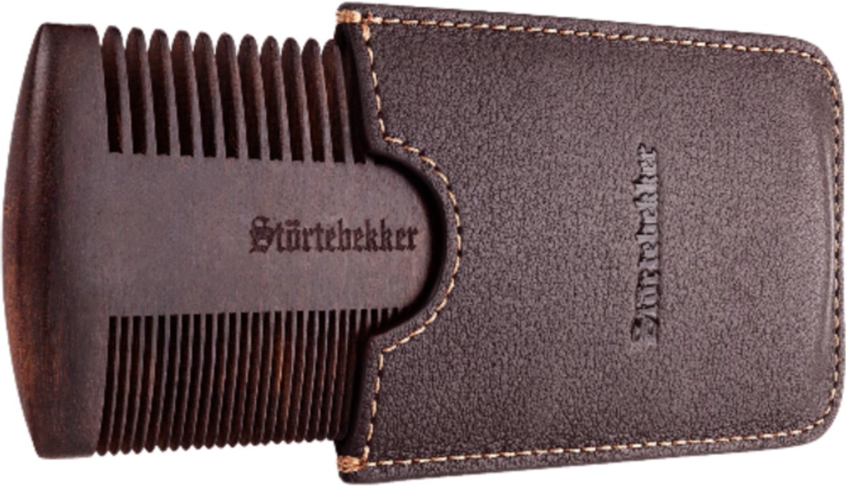 Störtebekker® Premium Baardkam van Hout met Handgemaakt Lederen Etui - Beard Comb met Tweezijdige Vertanding voor Elk Baardtype - Perfect Cadeau-idee