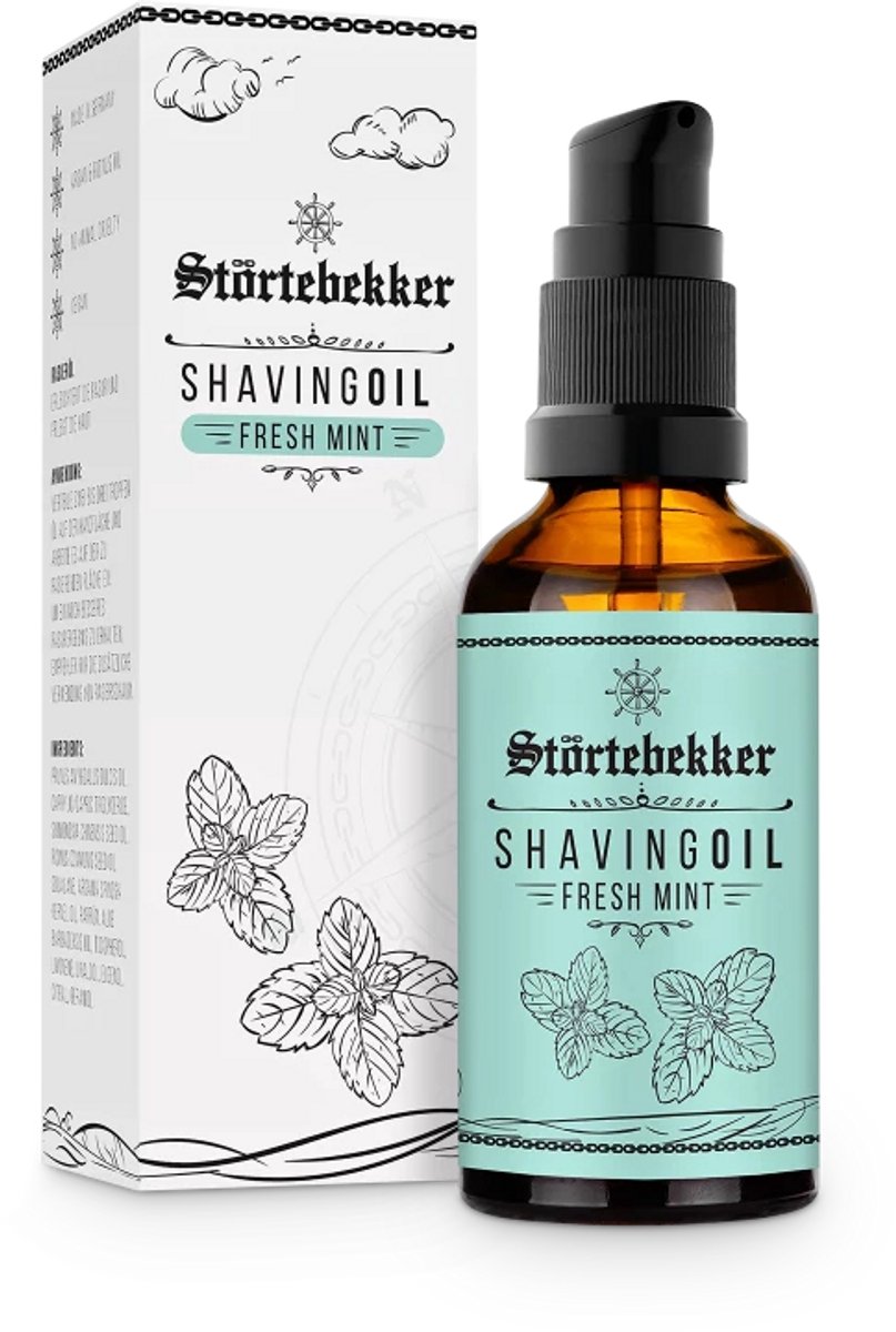 Störtebekker® Premium Scheerolie Fresh Mint - Transparante Scheerolie voor Precieze Scheerbeurt - 50ml Shaving Oil - Voor Alle Huidtypen - Verzorgt met Aloë Vera - Ook te Gebruiken als Aftershave