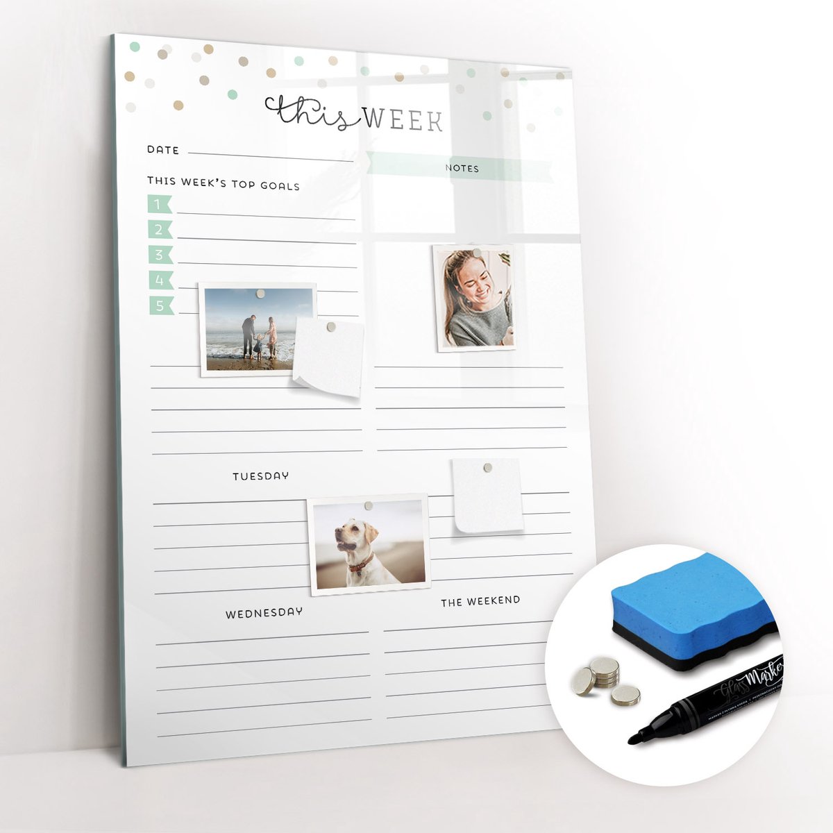 Tulup Whitebord - Wekelijks schoolrooster - 70 x 100 cm - Wit Magneetbord Rechthoekig - Gratis 5 Sterke Magneten + Whiteboard Marker & Wisser - Decoratief Magnetisch Bord - Magnetisch Bord - Productiviteit Tools