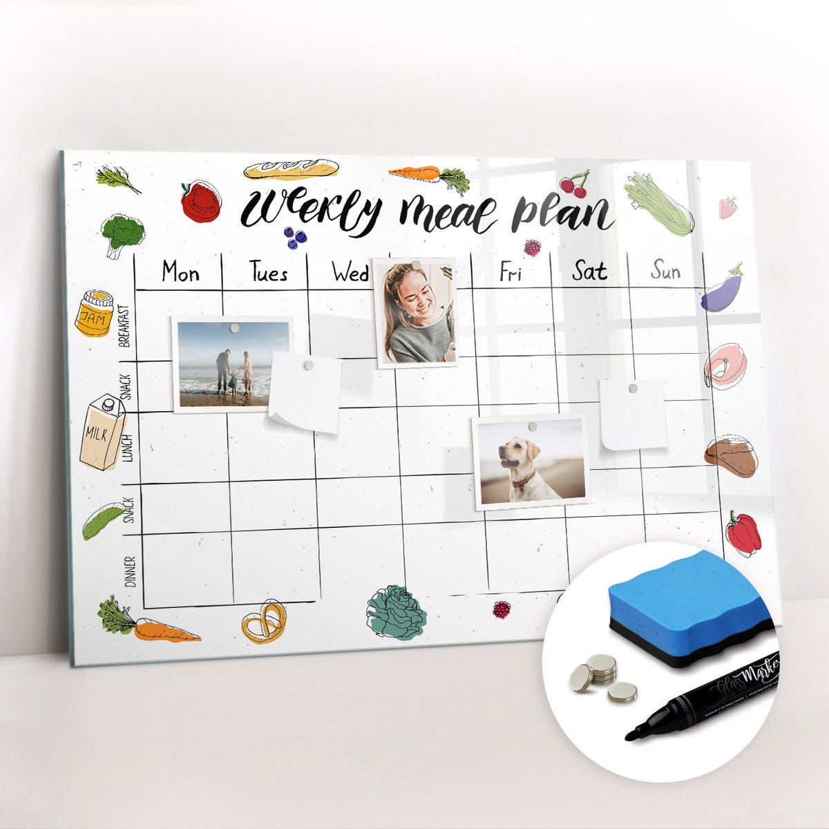 Tulup Whitebord - Huisgemaakt weekmenu - 90 x 60 cm - Wit Memobord Magnetisch - Gratis 5 Sterke Magneten + Whiteboard Marker & Wisser - Interieur Accessoires Kantoor - Magnetisch Bord Kind - Inspiratiebord Kantoor