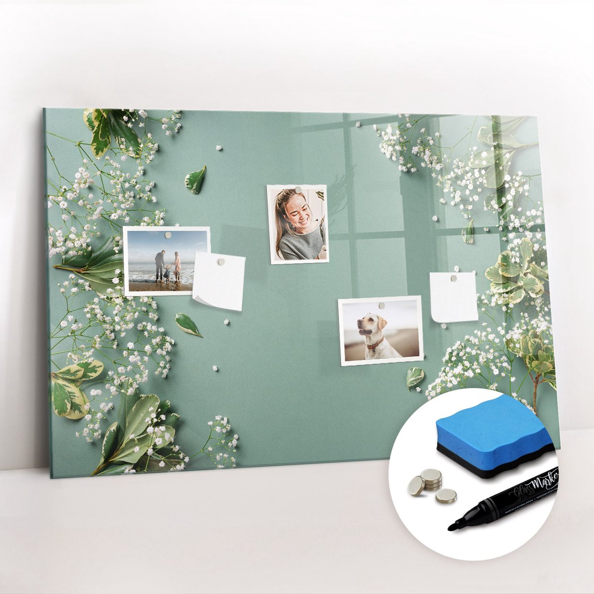 Tulup Whitebord - Tere bloemen - 90 x 60 cm - Groente Magnetisch Bord Kind - Gratis 5 Sterke Magneten + Whiteboard Marker & Wisser - Stylish Memo Board - Magnetisch Bord - Planning Muur