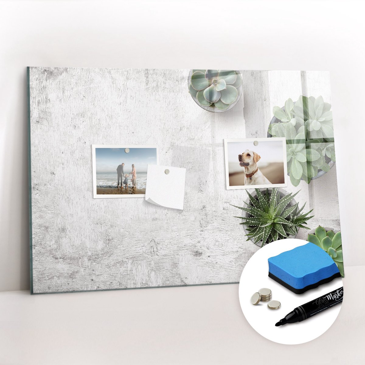 Tulup Whitebord - Sierplanten - 60 x 40 cm - Veelkleurig Memobord Keuken - Gratis 5 Sterke Magneten + Whiteboard Marker & Wisser - Design Memobord - Magnetisch Wandbord - Inspiratiebord Kantoor