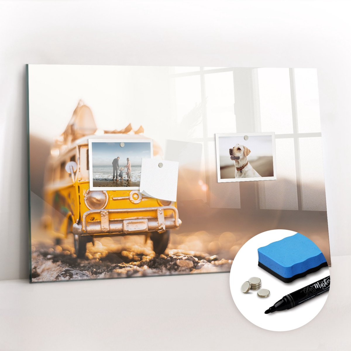 Tulup Whitebord - Autovakantie - 60 x 40 cm - Geel Magneetbord Design - Gratis 5 Sterke Magneten + Whiteboard Marker & Wisser - Stylish Memo Board - Memo Bord - Organiseer Je Bureau