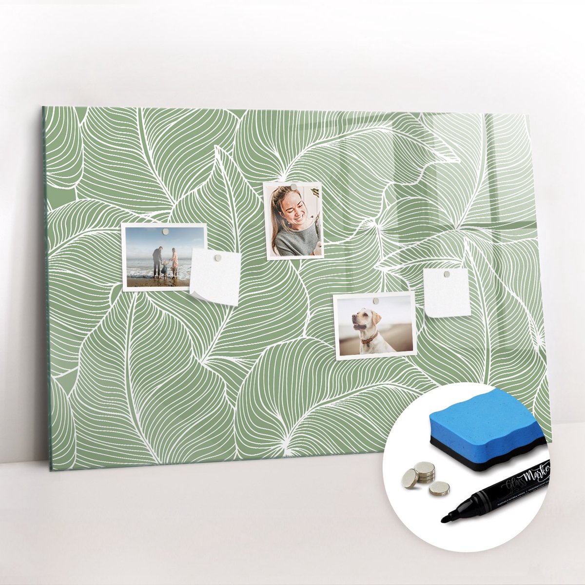 Tulup Whitebord - Natuurlijke bladerenpatroon - 90 x 60 cm - Groente Magnetic Board - Gratis 5 Sterke Magneten + Whiteboard Marker & Wisser - Decoratief Magnetisch Bord - Magnetisch Bord - Productiviteit Tools