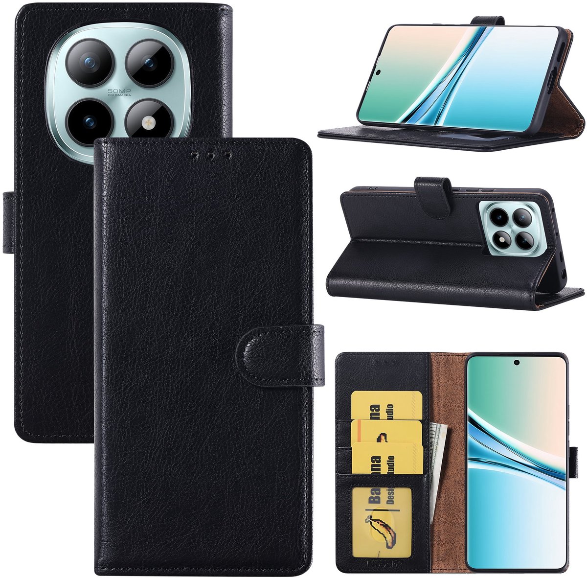 Hoesje geschikt voor Redmi Note 15 5G Hoesje Zwart Bookcase – Ntech Wallet Case met Pasjeshouder & Magneetsluiting Beschermhoes – Schokbestermende Flip Cover
