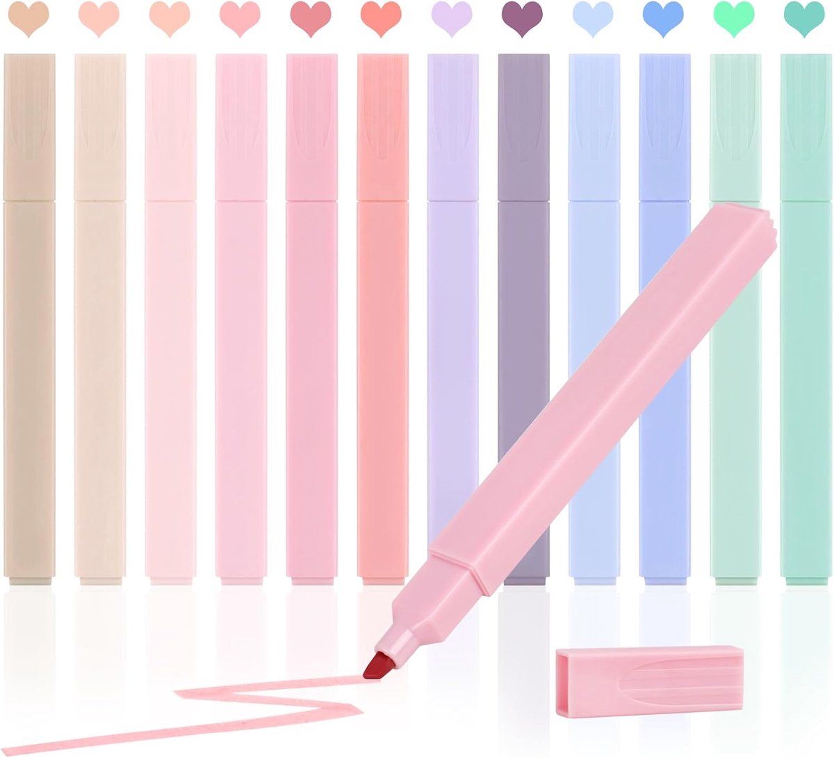 12 Stuks Stiften - Markers - Pastelmarkeerstiften - Markeerstiften - Markeerstift - 12 Kleuren - Markeren en Onderstrepen - School Accessoires - Voor School, Thuis, Kantoor, Journaling, Bijbelstudie en Het Maken Van Aantekeningen