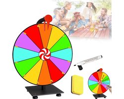 SnelShoppen - 30 cm Geluksrad voor Spinnen, 12 Vakken, Geluksrad voor Doe-Het-Zelf Ontwerp, Inclusief Wisser, Marker en Robuuste Basis voor Spelletjes