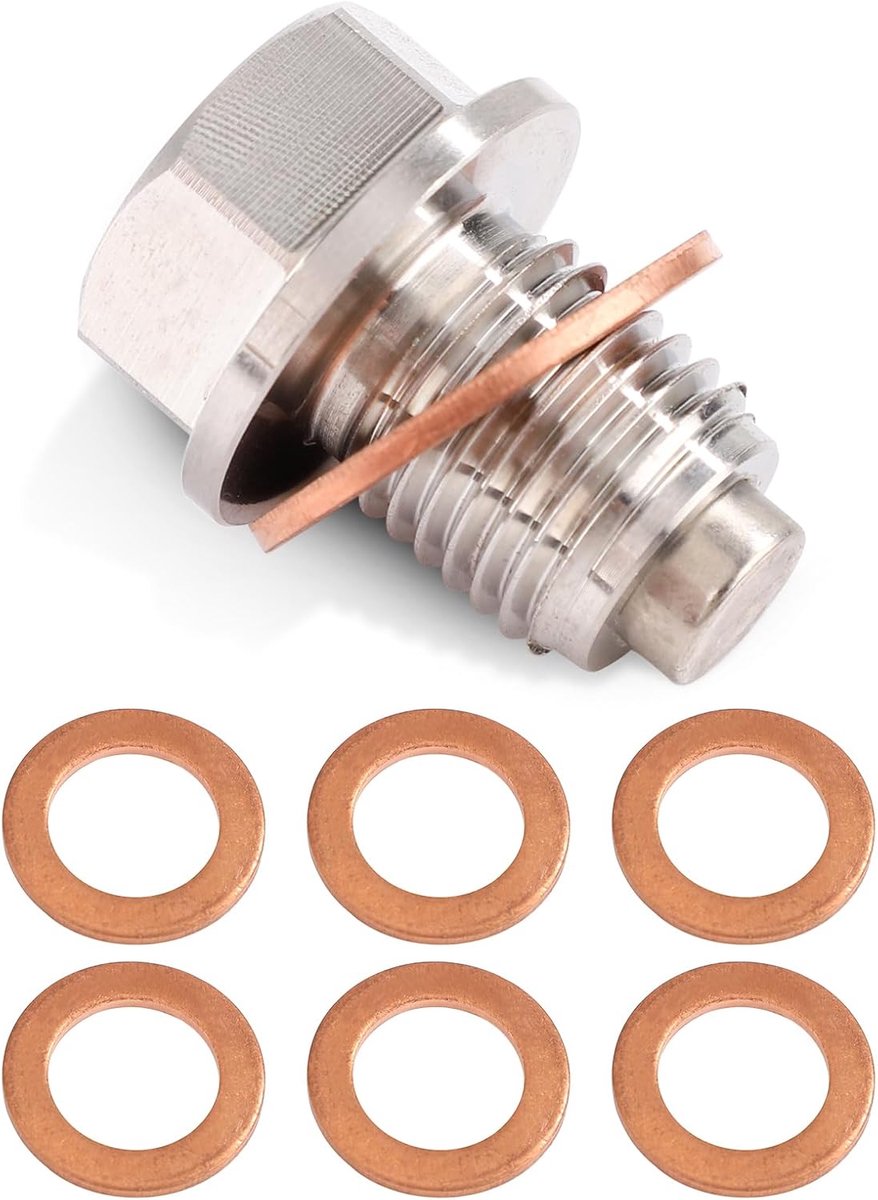 SnelShoppen - M14x1.5 Magnetische Olieafvoerplug, 304 RVS Oliepan Afvoernut met 6 Ringen, Lekvrije Oliepan Schroefpakking voor Auto's, Auto Accessoire