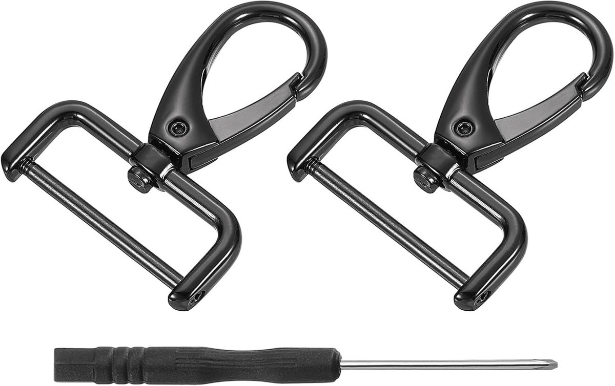SnelShoppen - 2pcs Draaihaak Karpers 32mm D-ring Afneembare Snap Hook Metaal Claw Clasp Haak met Schroevendraaier voor Tas Sleutelhanger DIY Zwart